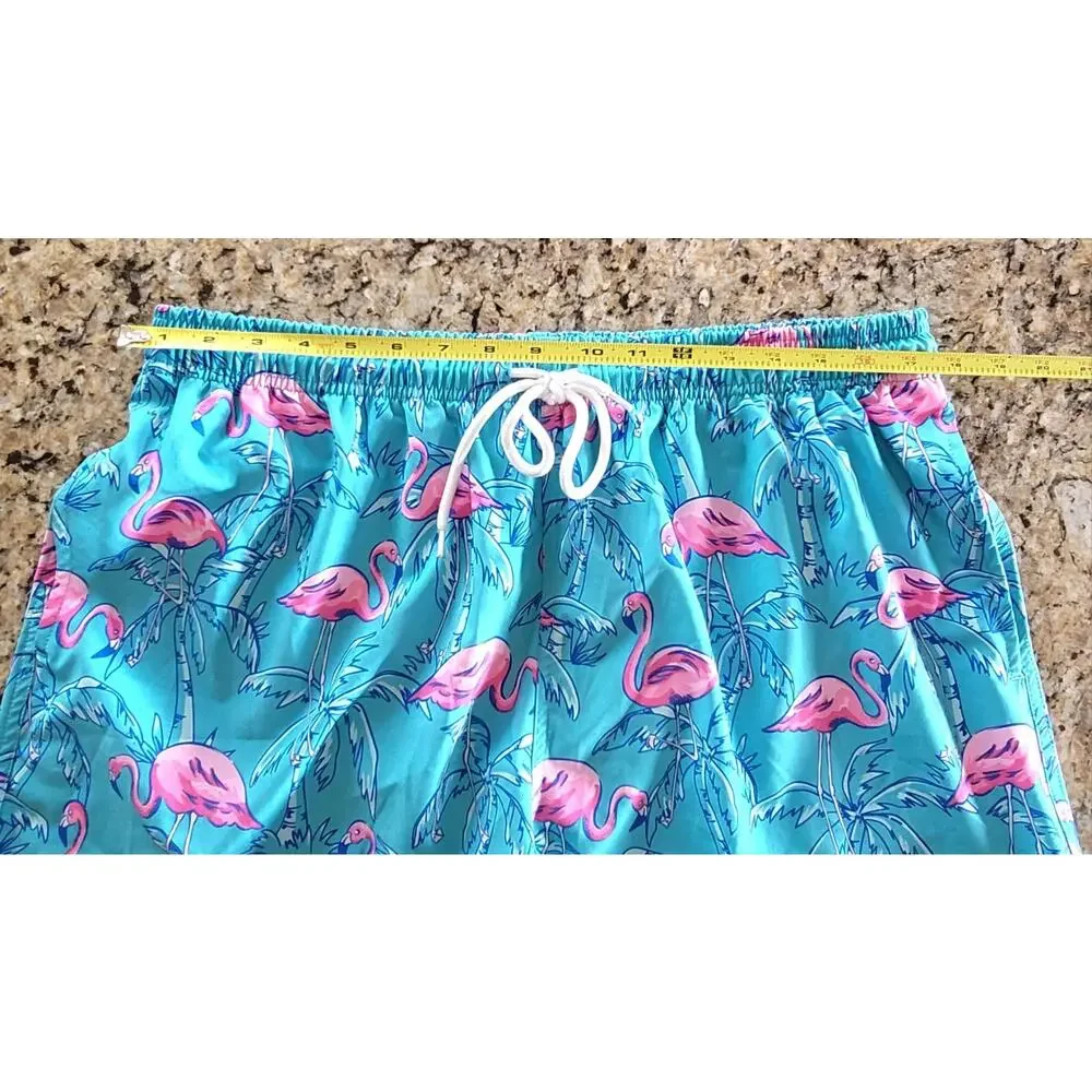 2/$15 Hot Coals Mens Lined Board Shorts Swim Trunks Tropical Teal Flamingos XL